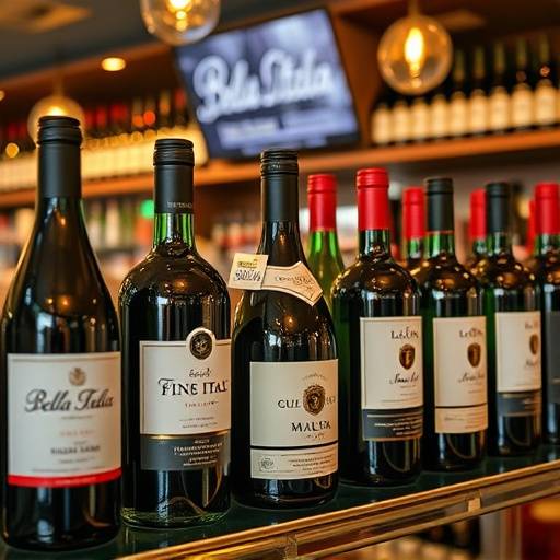 Eine Auswahl an erlesenen italienischen Weinen in den Regalen des Ristorante Bella Italia