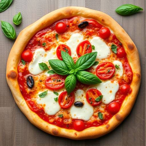 Eine frisch zubereitete Pizza Margherita mit Basilikum