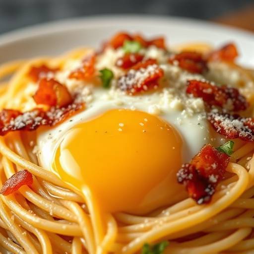 Spaghetti Carbonara mit Ei, Speck und Parmesan